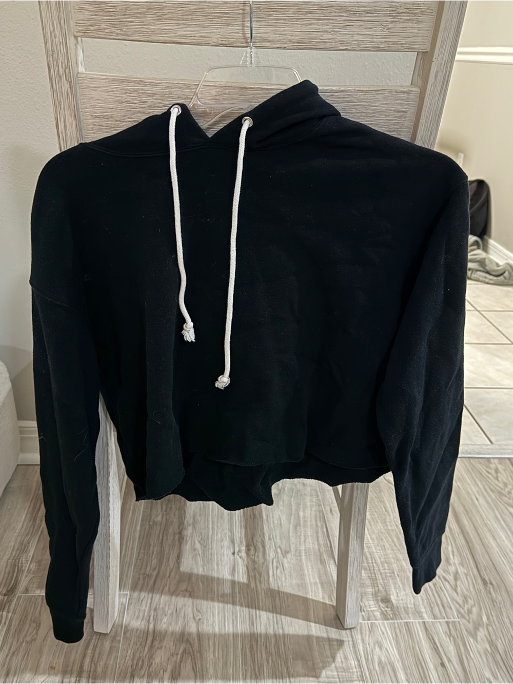 Black Cropped Hoodie with Drawstring